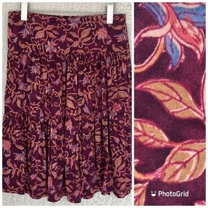 Chaps Burgundy Floral Print 100% Cotton Stretch Full Tiered Midi‎ Skirt